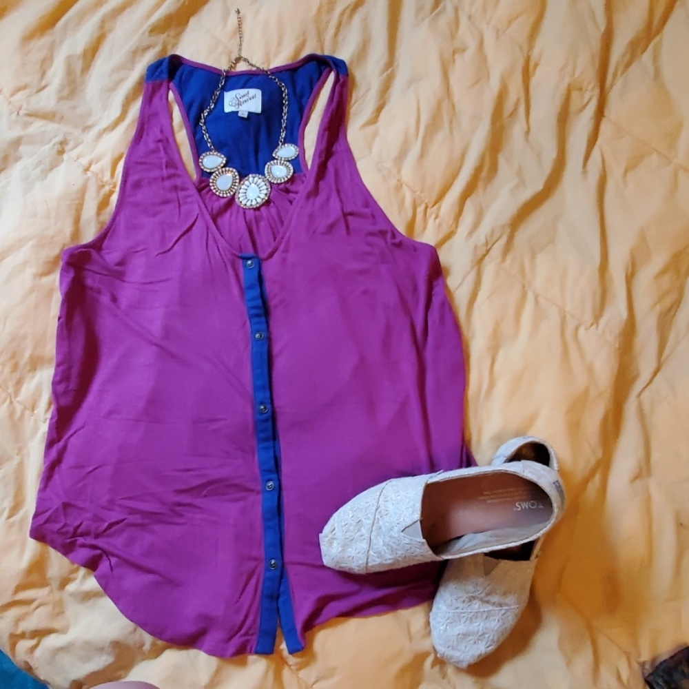 Pink/purple Racerback, Button-up Tank
